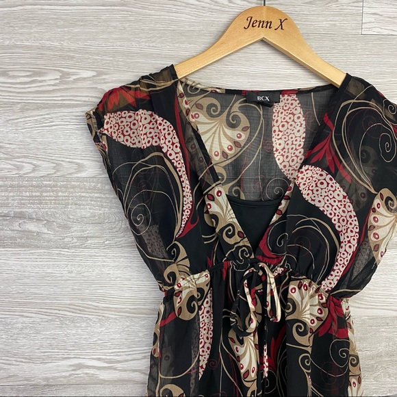 BCX Front Tie Deep V Cut Black Cami Blouse - Picture 4 of 7